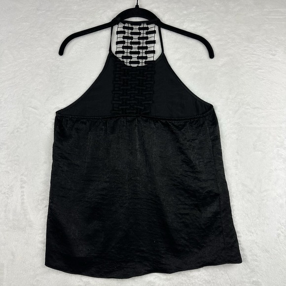 Waverly Grey Women Black Halter Sleeveless Blouse S Lace Back Textured - Picture 8 of 11